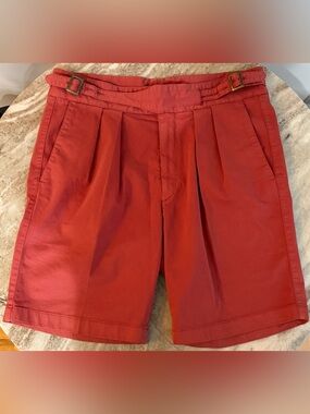 RUBINACCI NAPOLI GURKHA SHORTS RED TODD COTTON MANNY PLEATED $590 50/ 34 SNYDER
